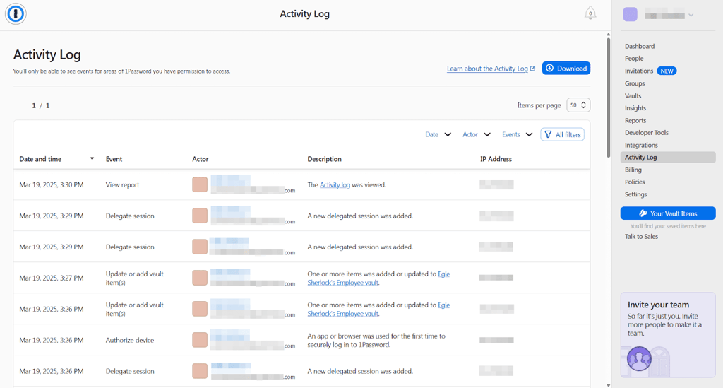 1password activity log