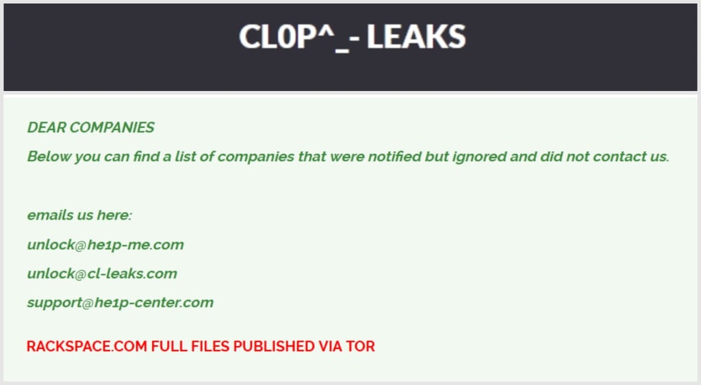 Rackspace Cl0p Cleo hacks 1