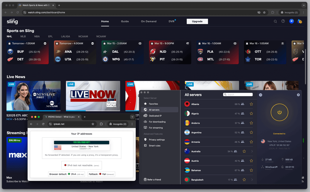 cyberghost for sling tv