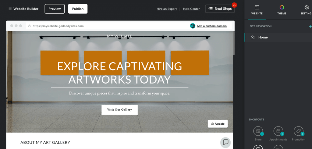 GoDaddy website demo content