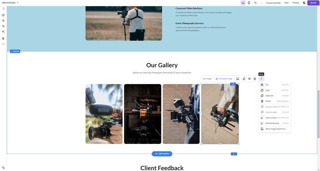 Hostinger Website Builder editor