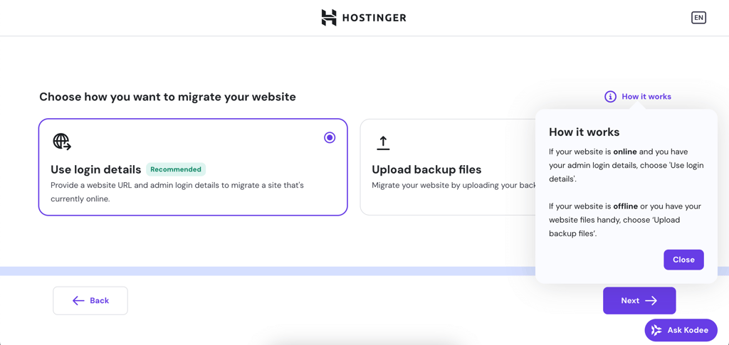 Hostinger migration process