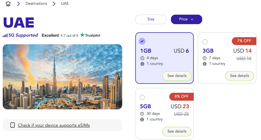 Jetpac eSIM plans in the UAE new