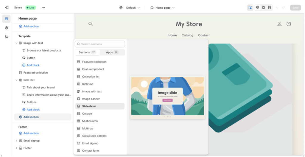 Shopify’s section and block options