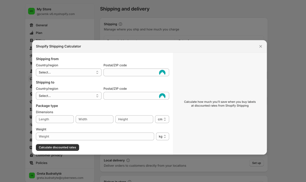 Shopify’s shipping rate calculator