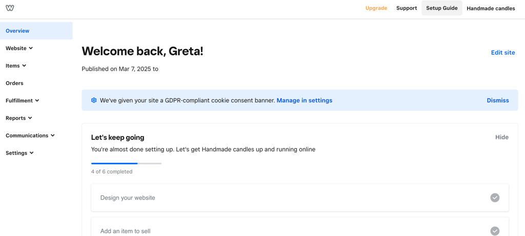 Weebly’s dashboard and setup guide