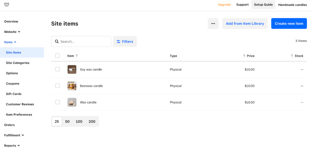Weebly’s site items and management