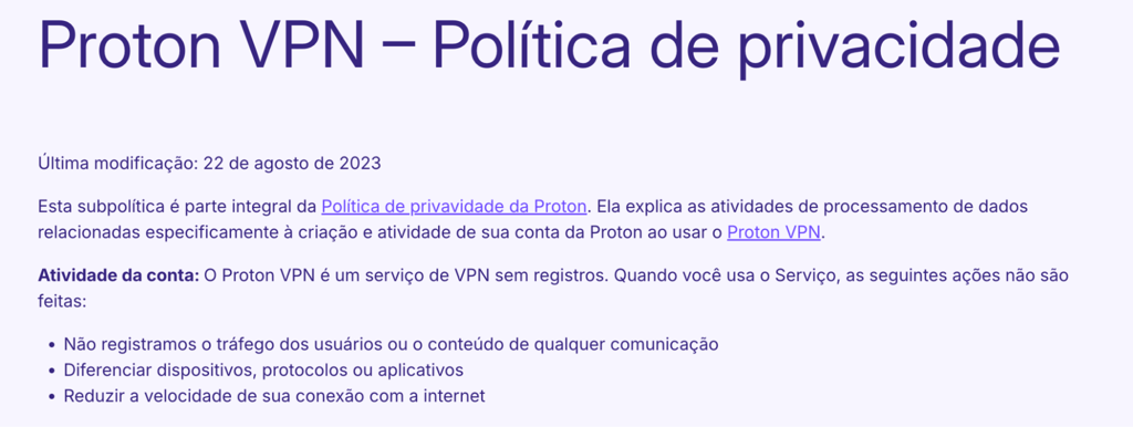 BR ProtonVPN Politica private