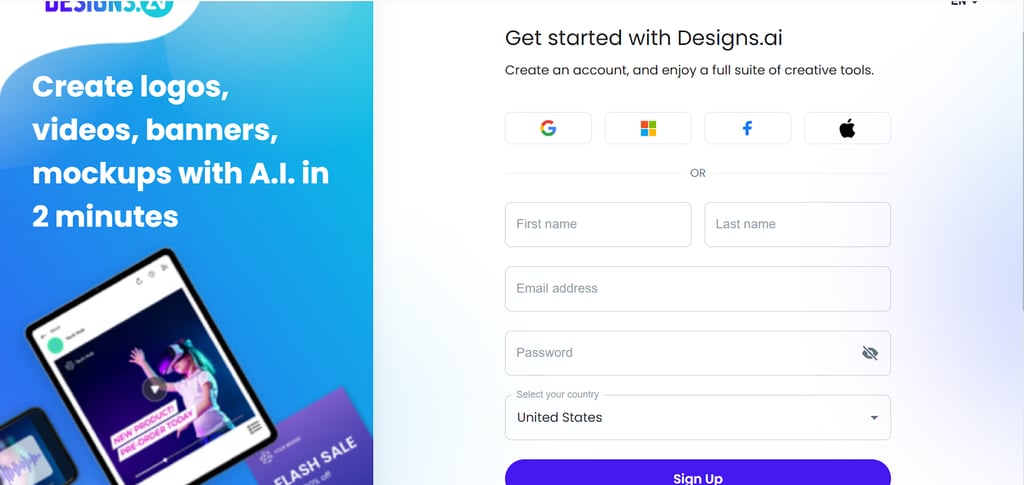 Create Designs AI account