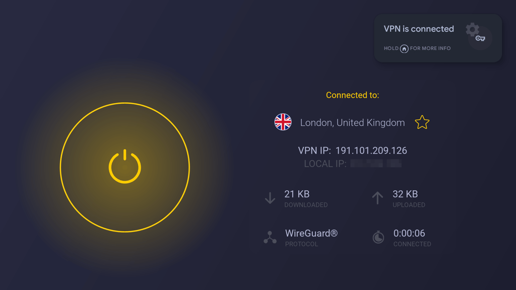 CyberGhost connected on Google TV