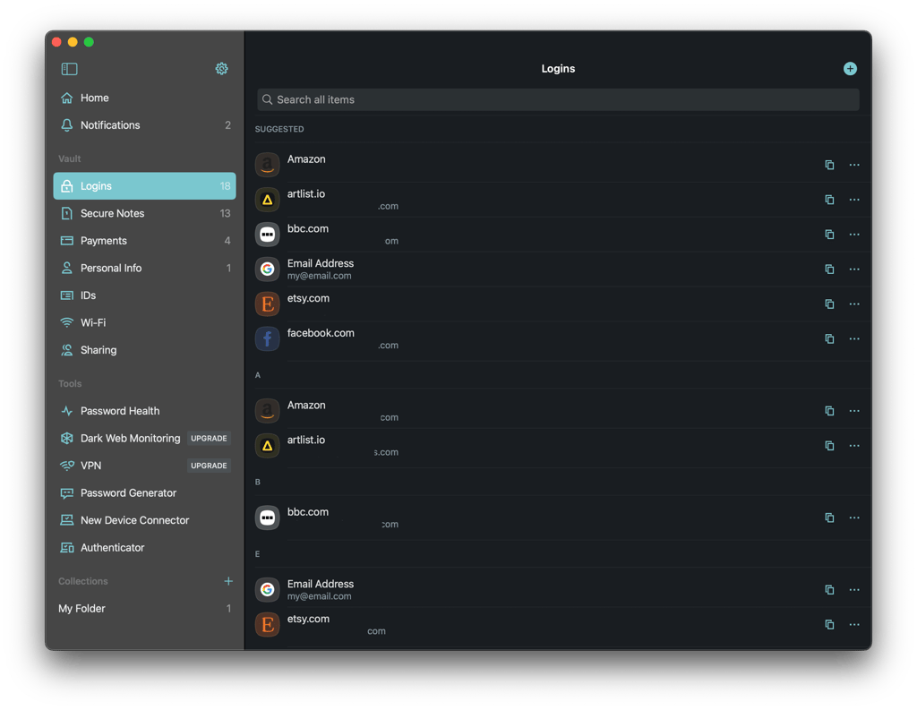 Dashlane Mac interface