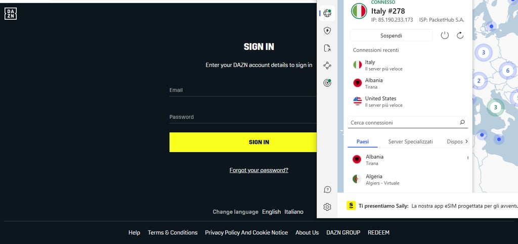 dazn streaming with it278 server