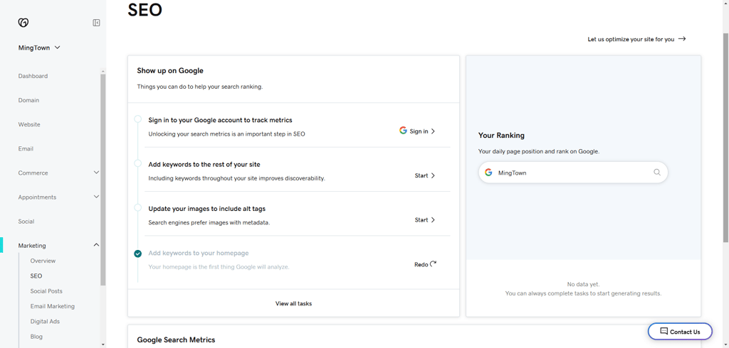 GoDaddy SEO tools with Google metrics