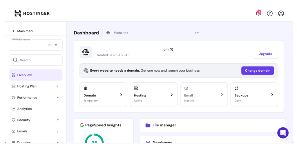 Hostinger dashboard domain