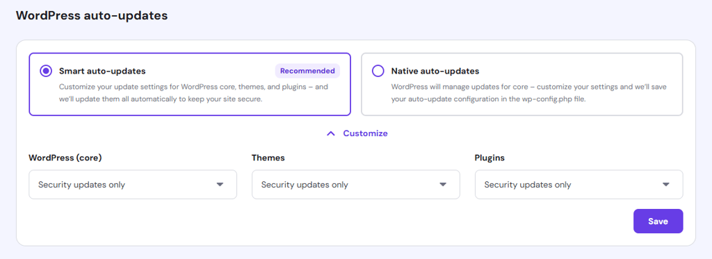 automatic WordPress updates with Hostinger