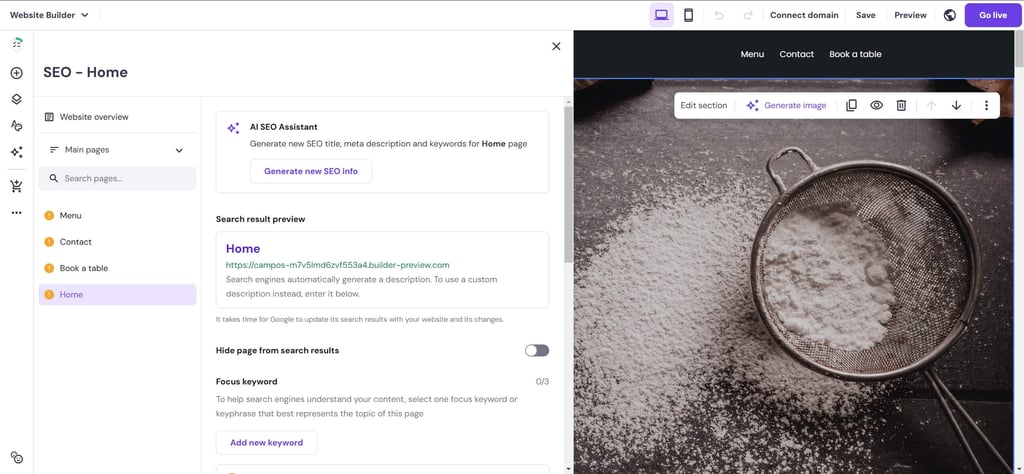 Hostinger home page and SEO tools