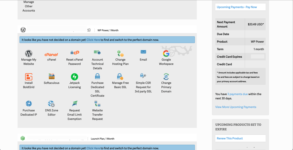 InMotion hosting interface for WordPress