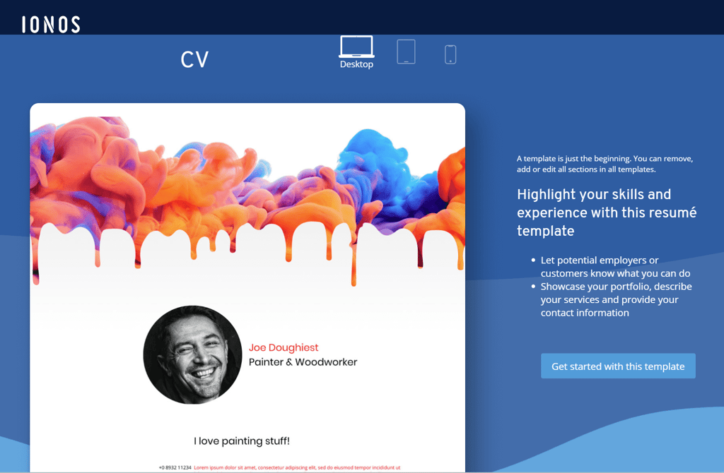 Selecting a template with IONOS