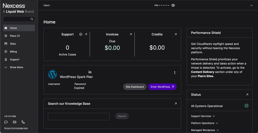 Liquid Web interface Nexcess