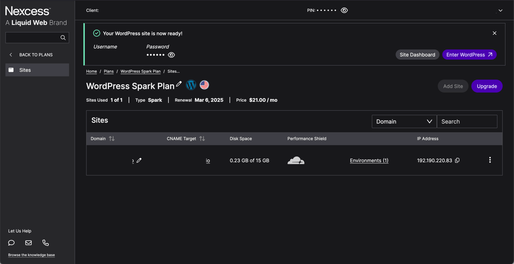 Nexcess Liquid Web interface