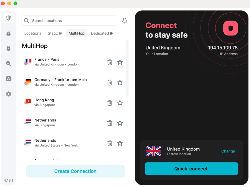 Surfshark's Multihop settings