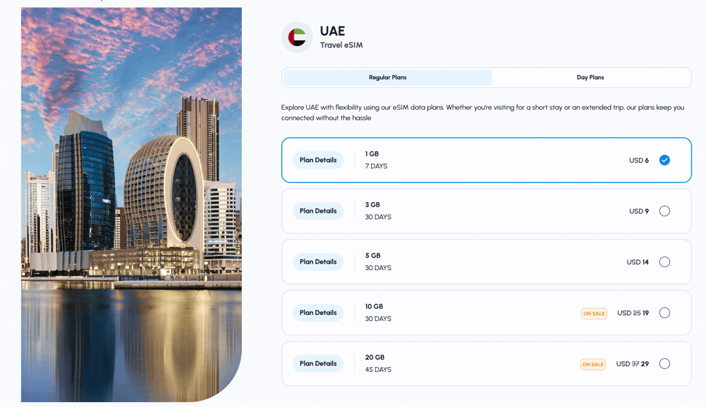 Nomad eSIM plans for the UAE