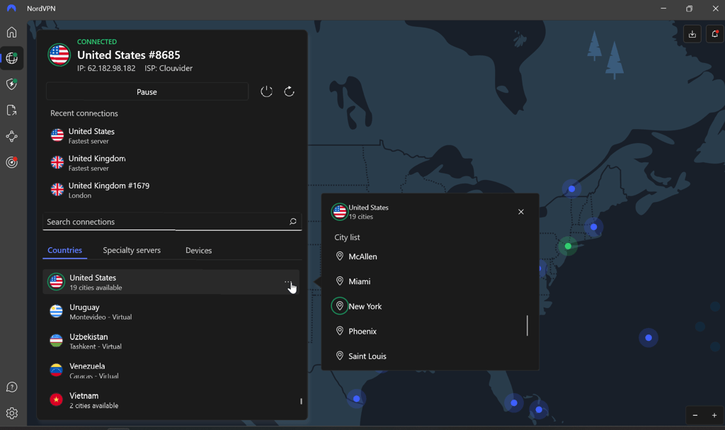NordVPN server selection