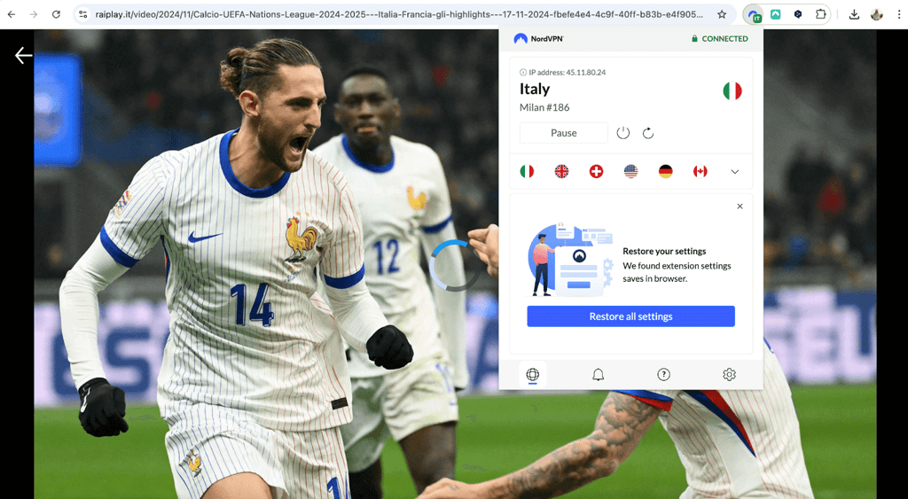 raiplay streaming with nordvpn