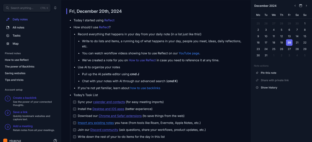 Reflect Notes landing page