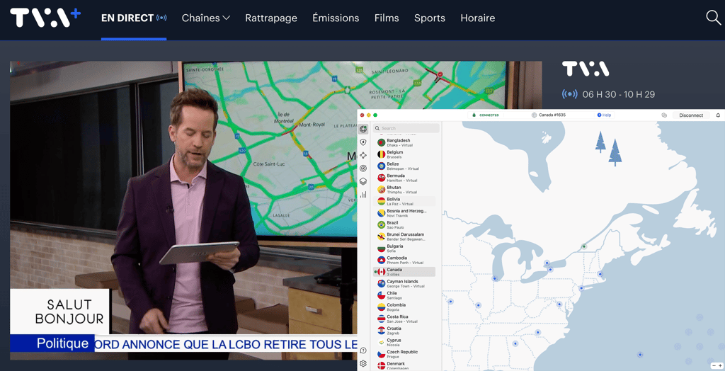 TVA débloqué à l'étranger avec NordVPN