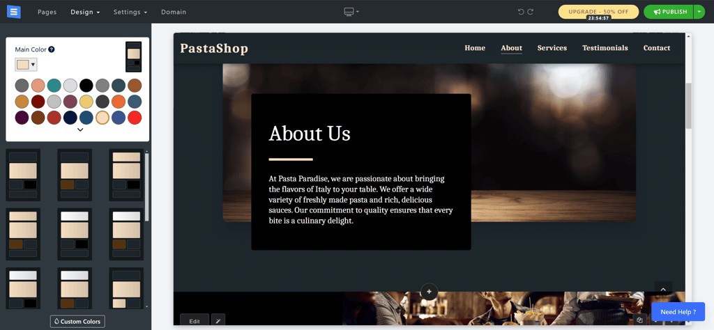 SITE123 website color panel