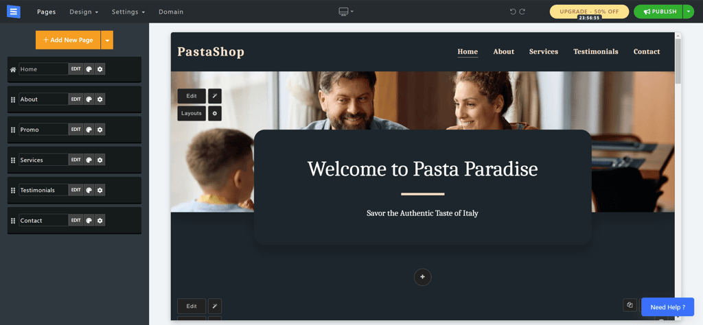 SITE123 website generator results