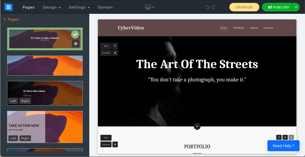 SITE123 editor interface