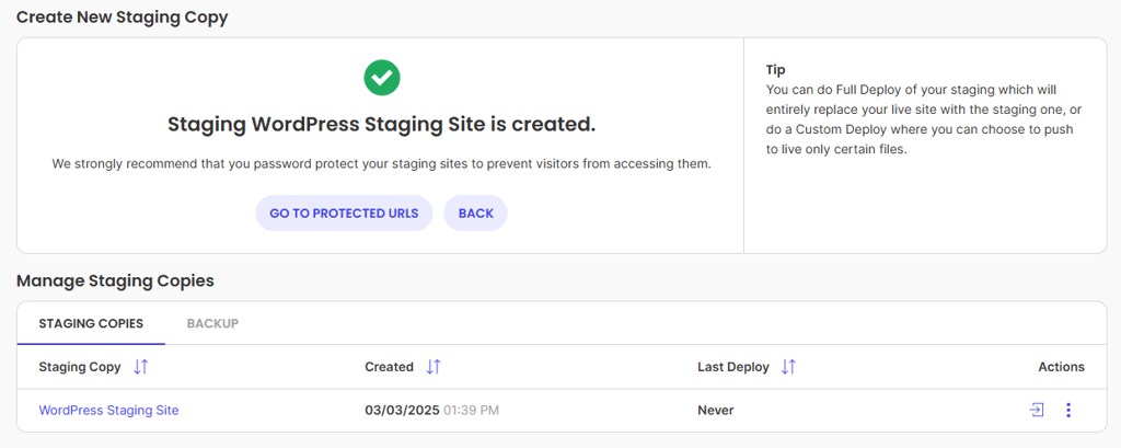 siteground wordpress staging