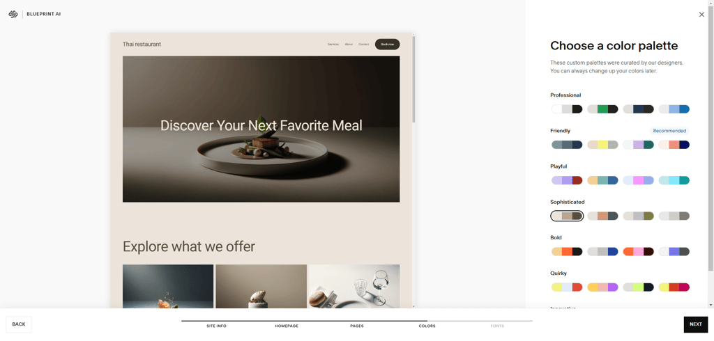 Squarespace restaurant website creation