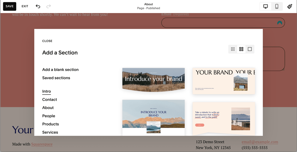 squarespace author interface
