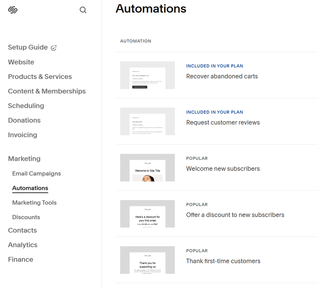 Squarespace marketing section