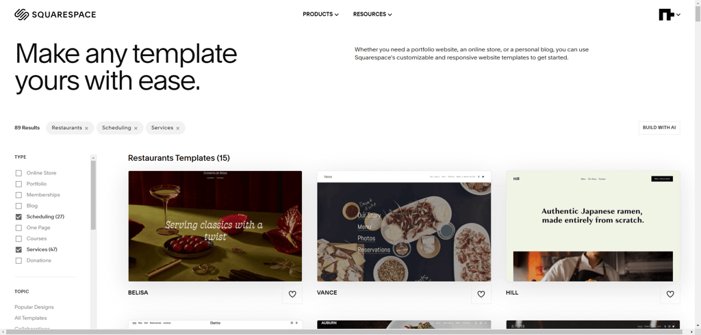 Squarespace restaurant templates