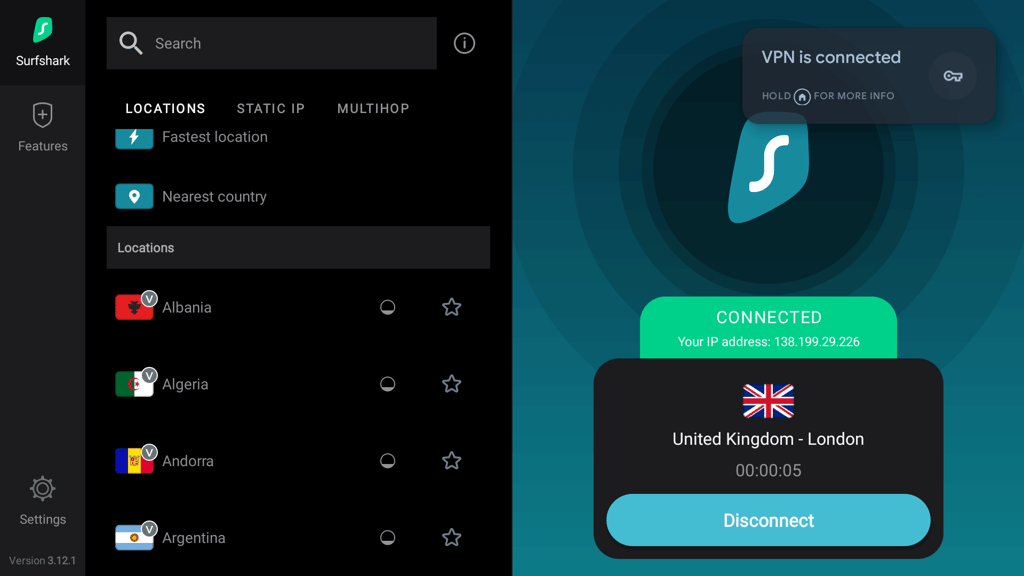Surfshark Connected on Google TV