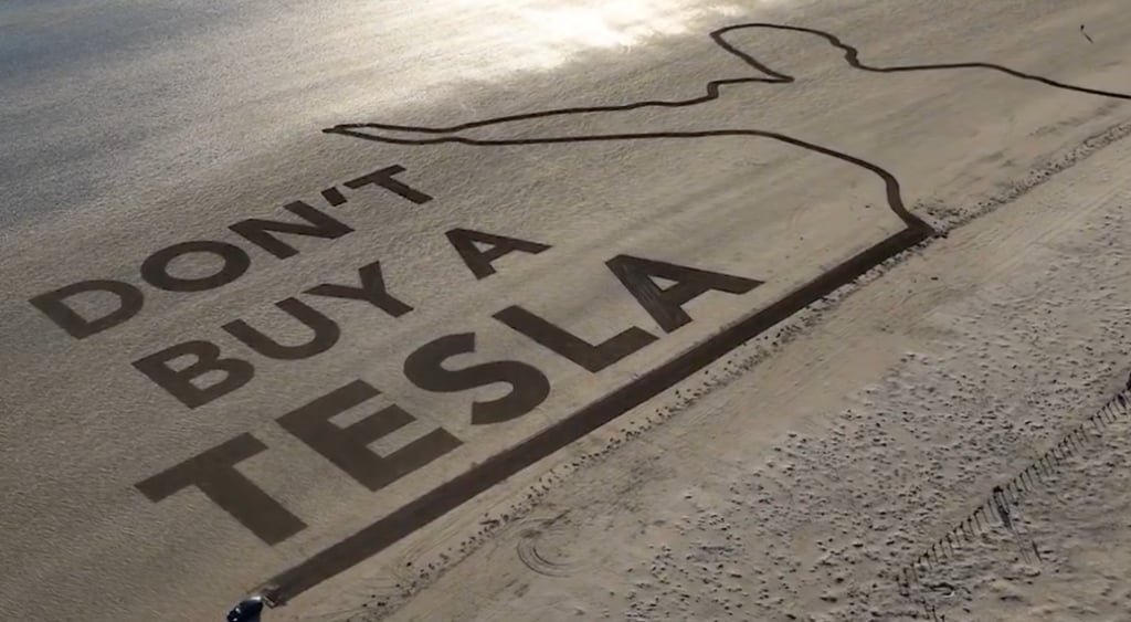 Don't buy a Tesla protest against Elon Musk in Wales