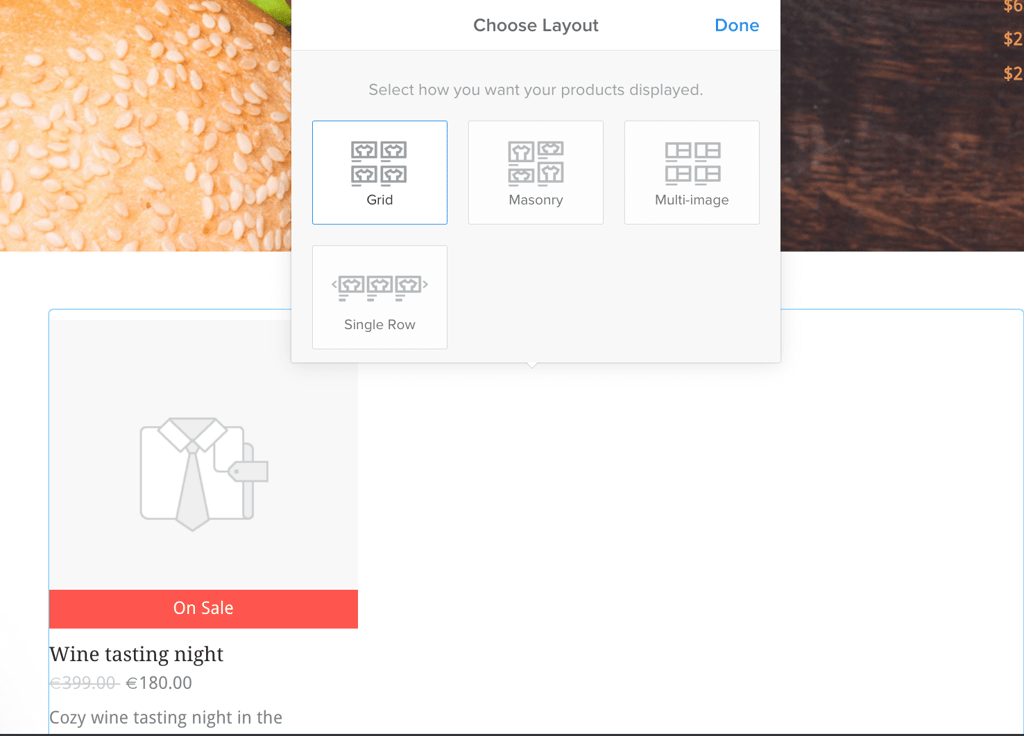 Weebly product layout selection