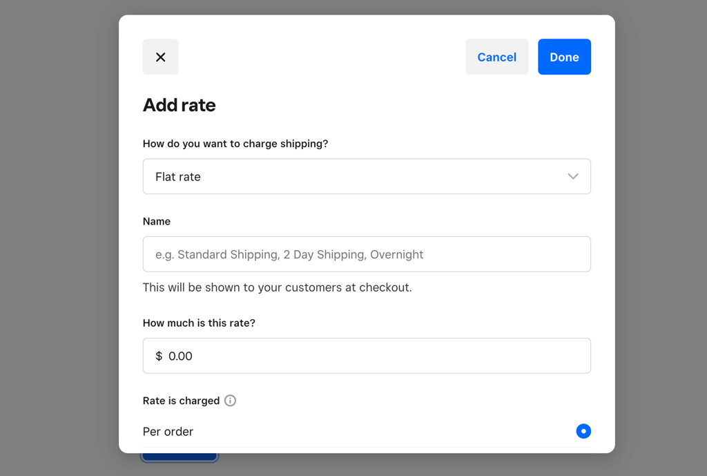 Weebly shipping rate options