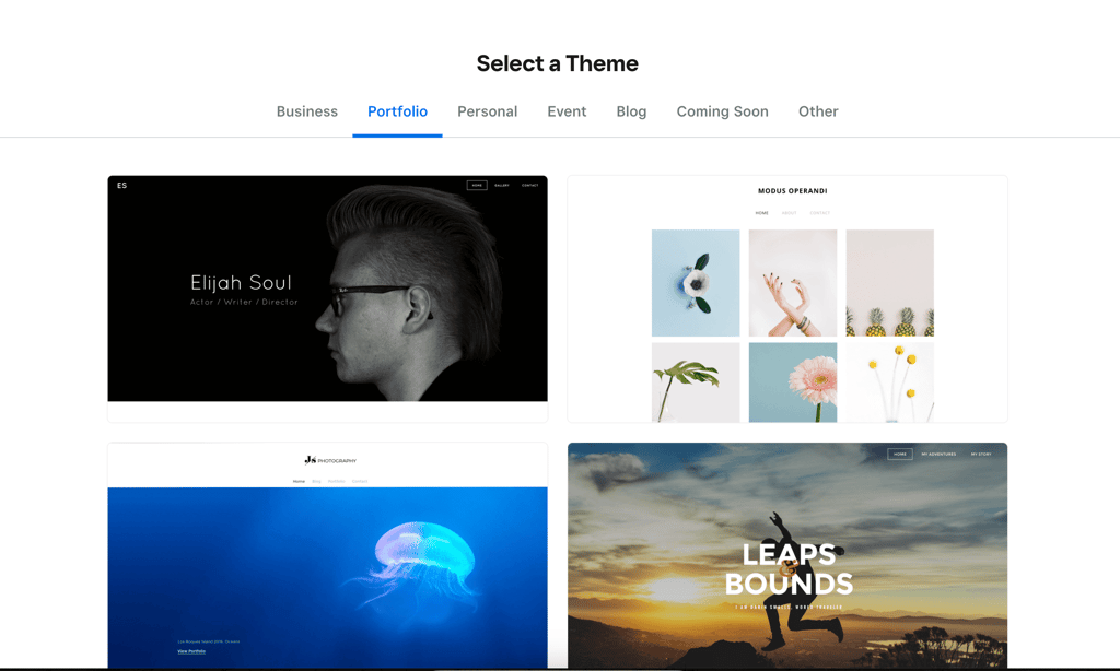 Weebly template selection prompt