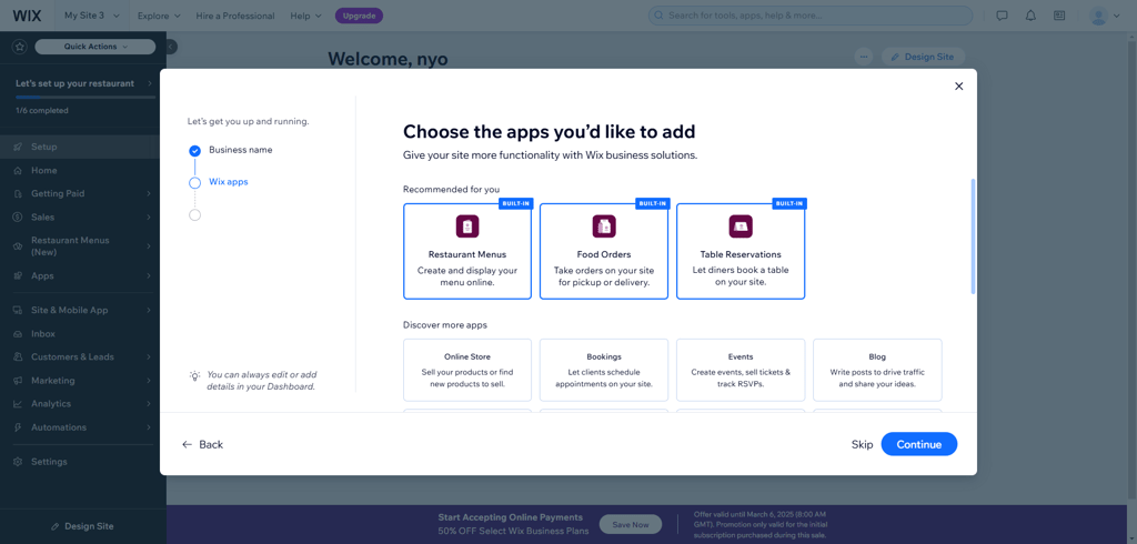 Wix adding restaurant-specific apps