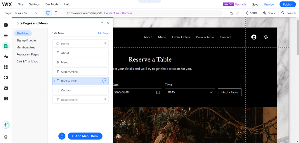 Wix booking page creation