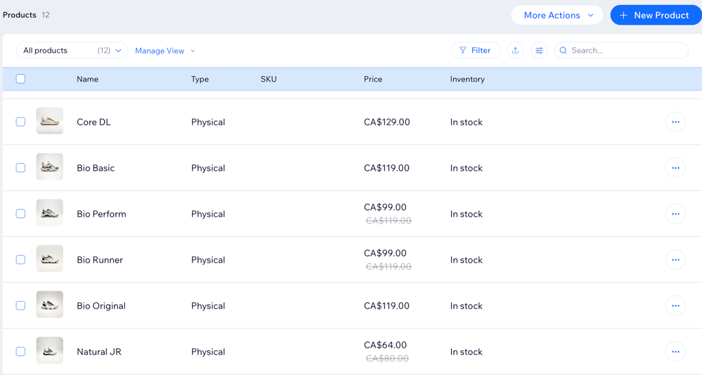 Wix overview of products