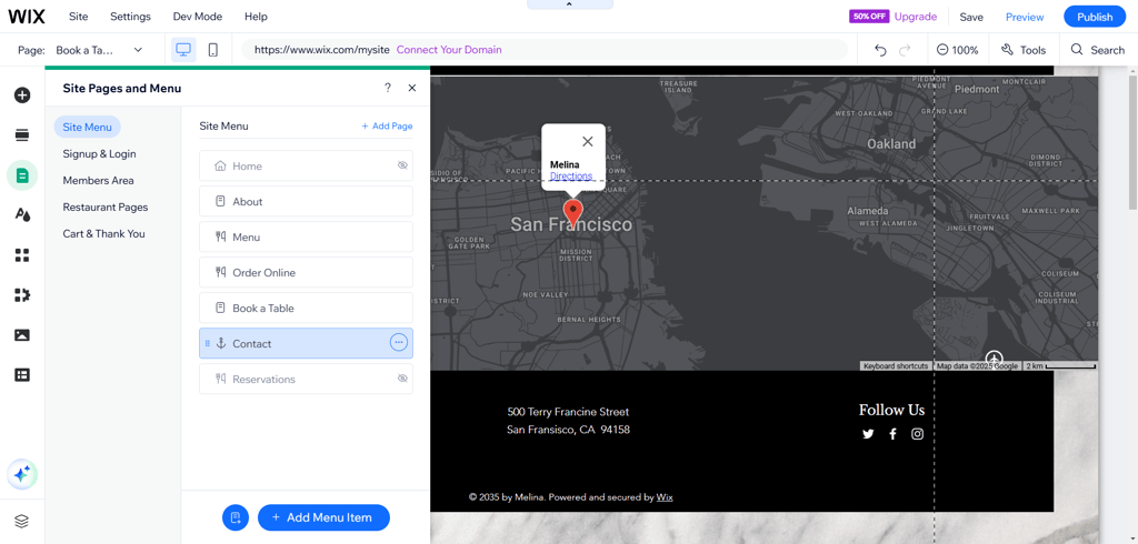 Wix maps for restaurant location addition