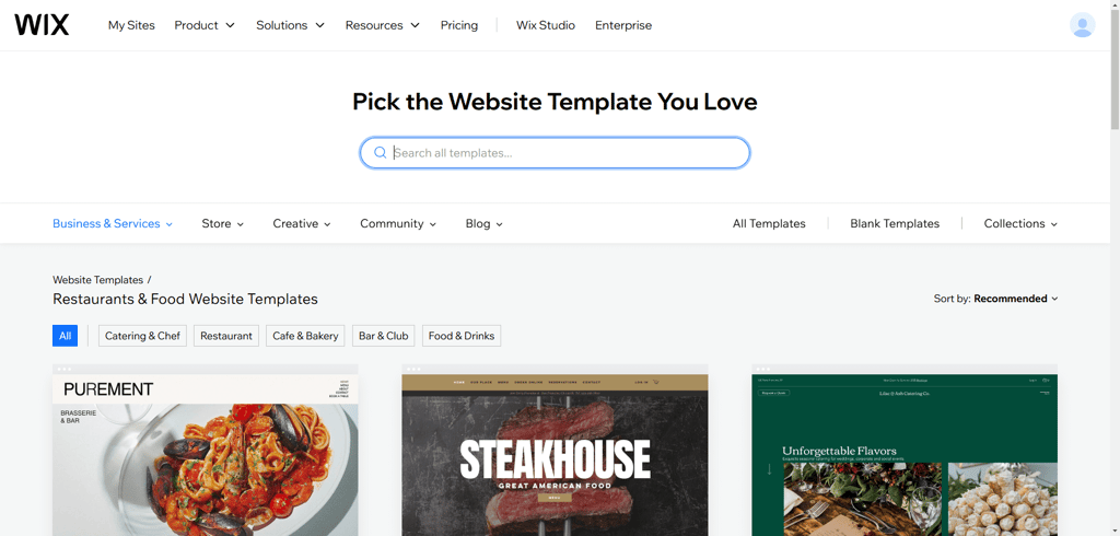Wix restaurant templates