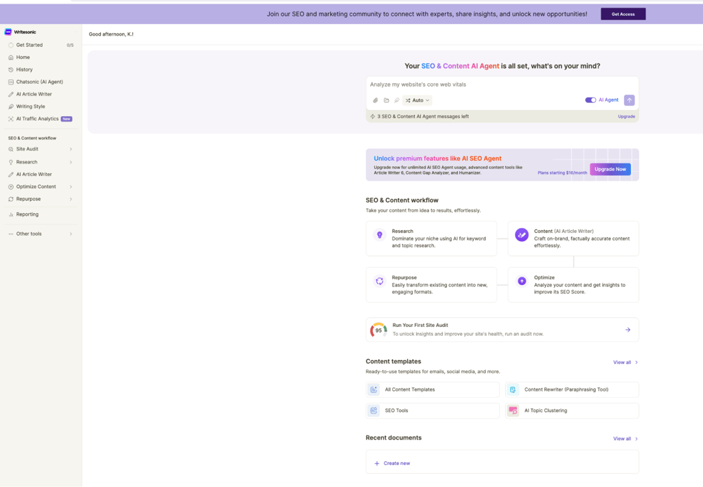 Writesonic dashboard