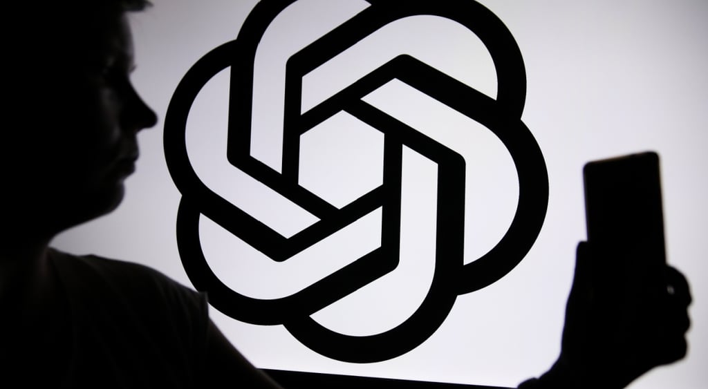Someone talking a selfie next to the OpenAI logo in silhouette form.